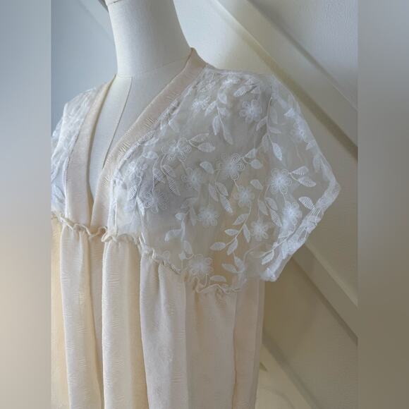 NWT Pol Bohemian Retro Lace Sheer Panel Embroidered Short Sleeve Dress White Med - Picture 4 of 12